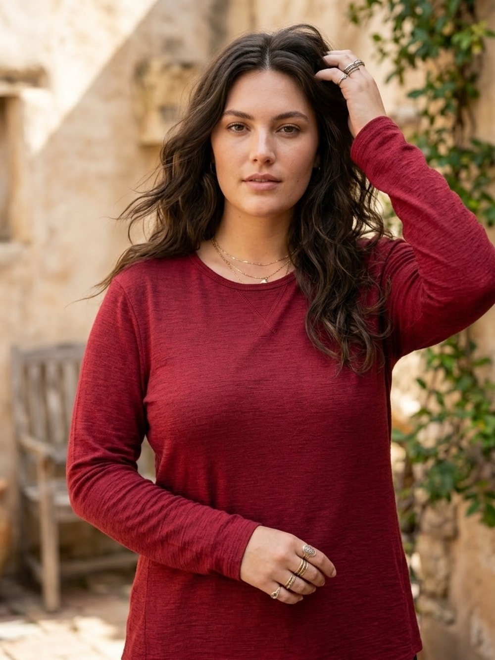 Cloudveil 100% Merino Wool Red Long Sleeve Top Gorpcore Granola Girl Cabincore